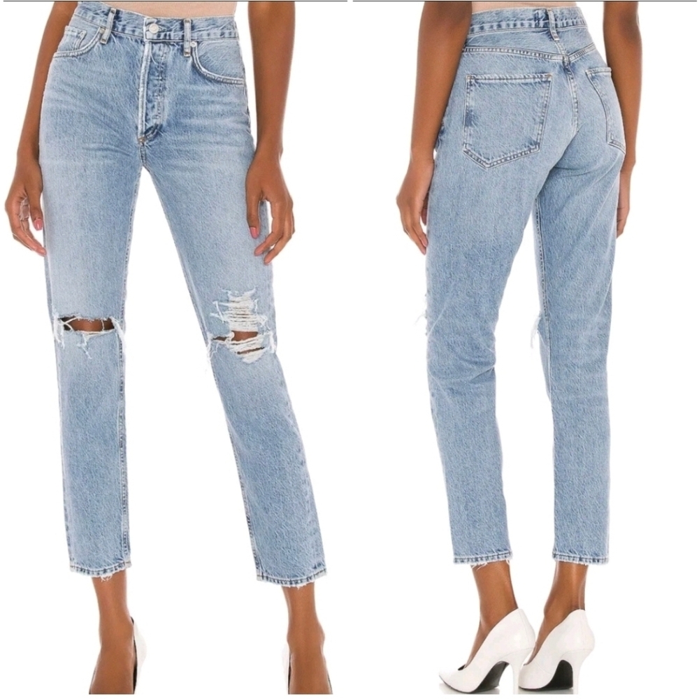 AGOLDE 100% Organic Cotton Jamie High Rise Jeans Distressed Button Fly Sz 29